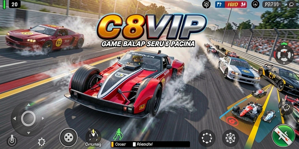 Screenshot gameplay C8VIP menampilkan aksi balapan yang seru dan mendebarkan.