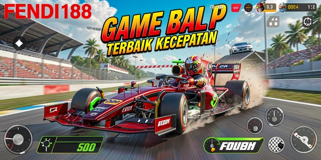 Tampilan gameplay seru dari FENDI188 yang menggambarkan balapan mendebarkan.