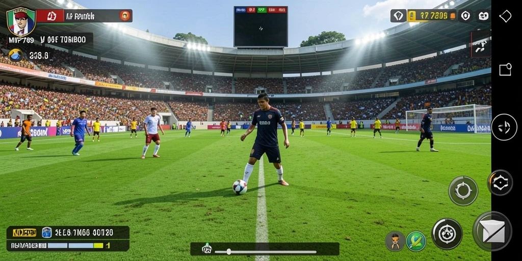 Screenshot gameplay MVP789 yang menunjukkan aksi seru sepak bola.