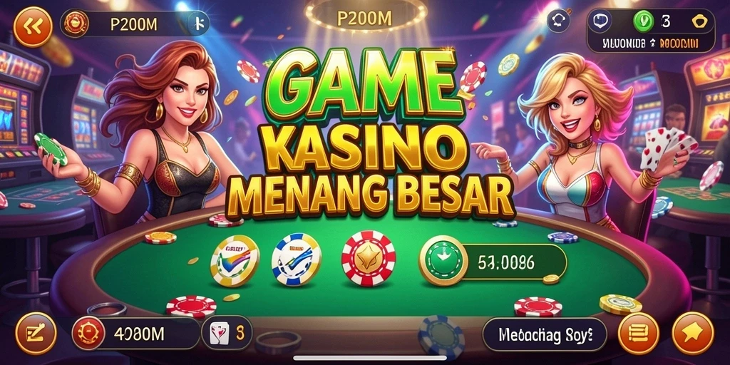 Tampilan gameplay P200M yang menampilkan meja kasino yang hidup.